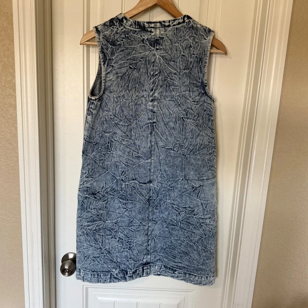 Who‎ What Wear Denim Acid Wash Sleeveless Shirt Dress Pockets Women's XS